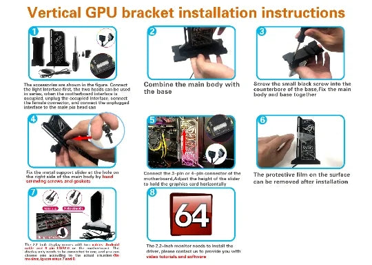 Graphic Video Card Bracket VGA Holder With 2.4 inch LCD Display Support